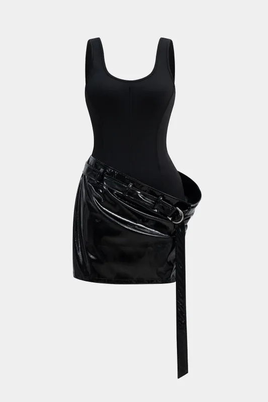 Faux Leather Belted Sleeveless Mini Dress sold by Micas