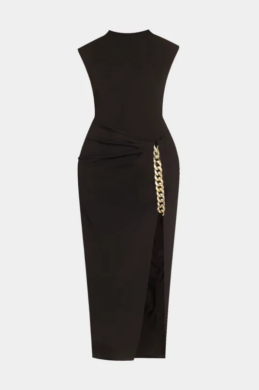 Plus Size Metallic Chain Round Neck Side Slit Sleeveless Maxi Dress sold by Micas