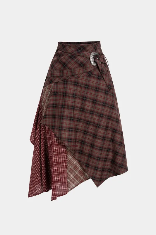 Plaid Print High Waist Irrgular Patchwork Skirt sold by Micas