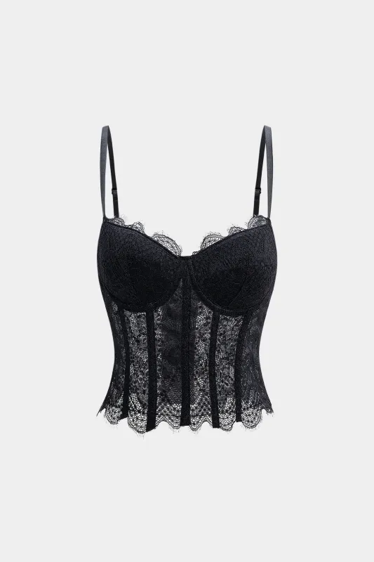Underwire Lace Trim Mesh Corset Cami Top sold by Micas