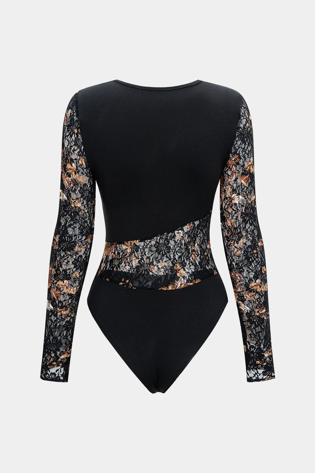 Floral Print Patchwork Round Neck Long Sleeve Bodysuit sold by Micas product image thumbnail 2