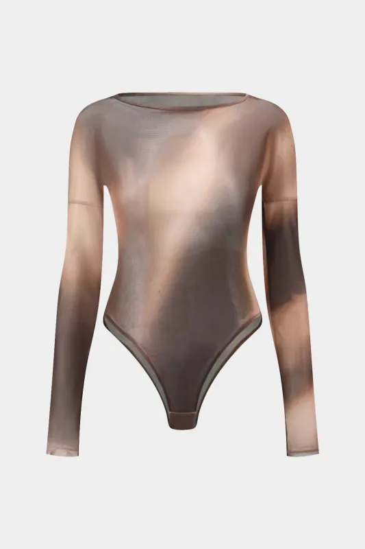 Ombre Print Mesh Long Sleeve Bodysuit sold by Micas