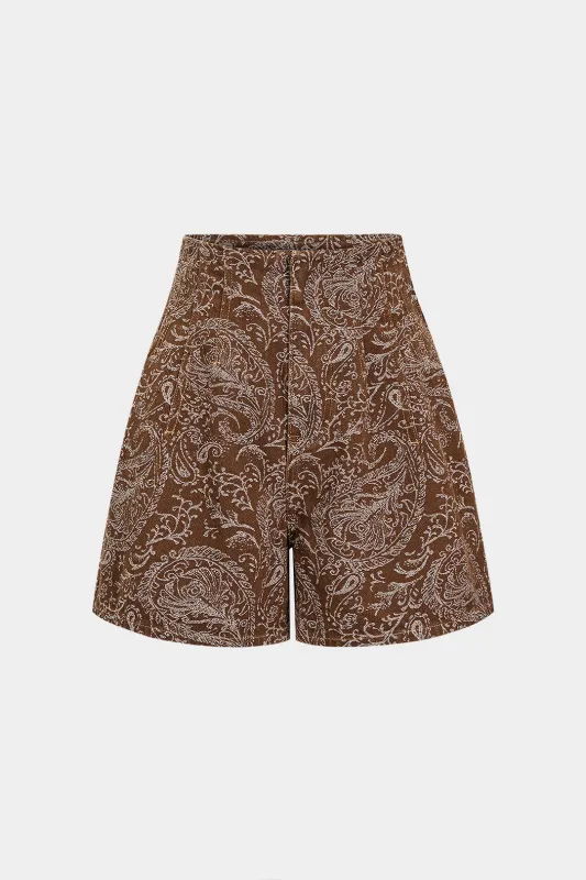 Paisley Print Denim Zipper Wide Leg Pocket Shorts sold by Micas