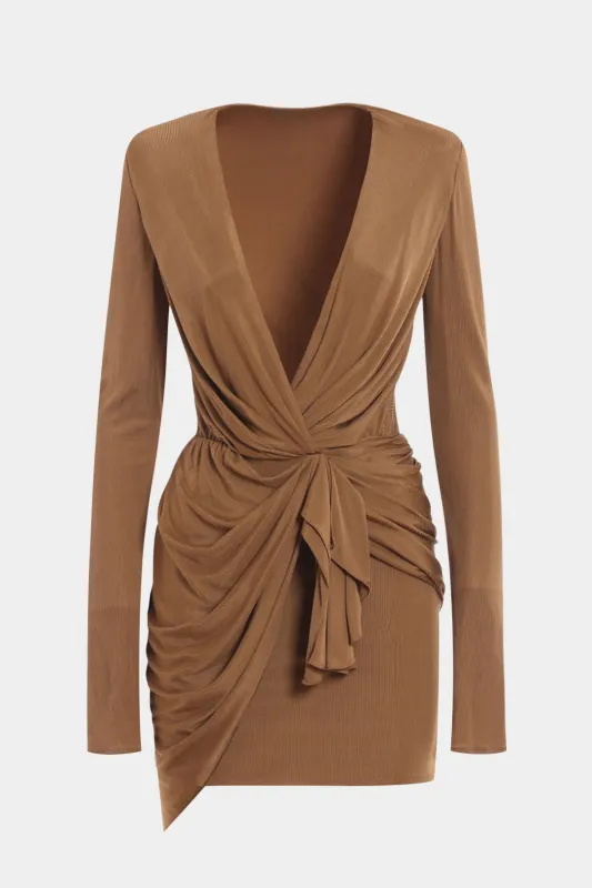 Ruched V-Neck Long Sleeve Mini Dress sold by Micas