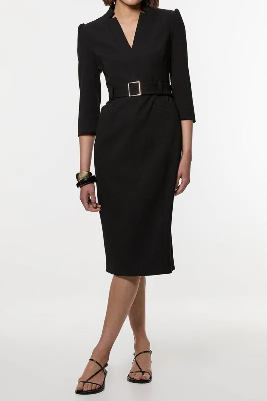 V-Neck Belted Long Sleeve Midi Dress sold by Micas