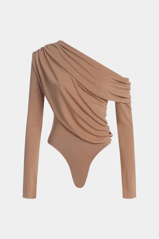 One Shoulder Asymmetrical Ruched Long Sleeve Bodysuit sold by Micas
