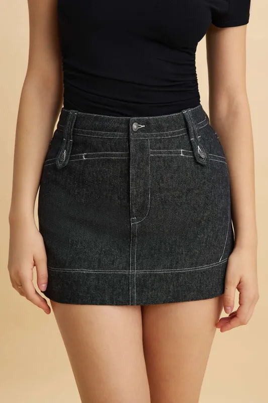 Denim Button Mini Skirt sold by Micas