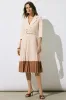 Contrast Pleated V-Neck Belted Long Sleeve Midi Dress sold by Micas