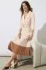 Contrast Pleated V-Neck Belted Long Sleeve Midi Dress sold by Micas