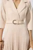 Contrast Pleated V-Neck Belted Long Sleeve Midi Dress sold by Micas