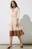 Contrast Pleated V-Neck Belted Long Sleeve Midi Dress sold by Micas