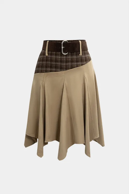 Suede Patchwork High Waist  Belted Skirt sold by Micas