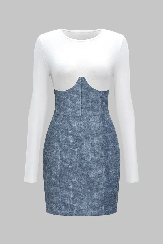 Faux Leather Patchwork Long Sleeve Midi Dress sold by Micas