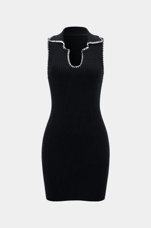 Knit Contrast Whipstitching Sleeveless Dress sold by Micas