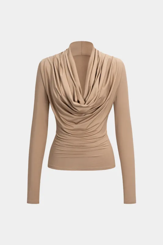 Ruched Draped Cowl Neck Long-Sleeve Top sold by Micas