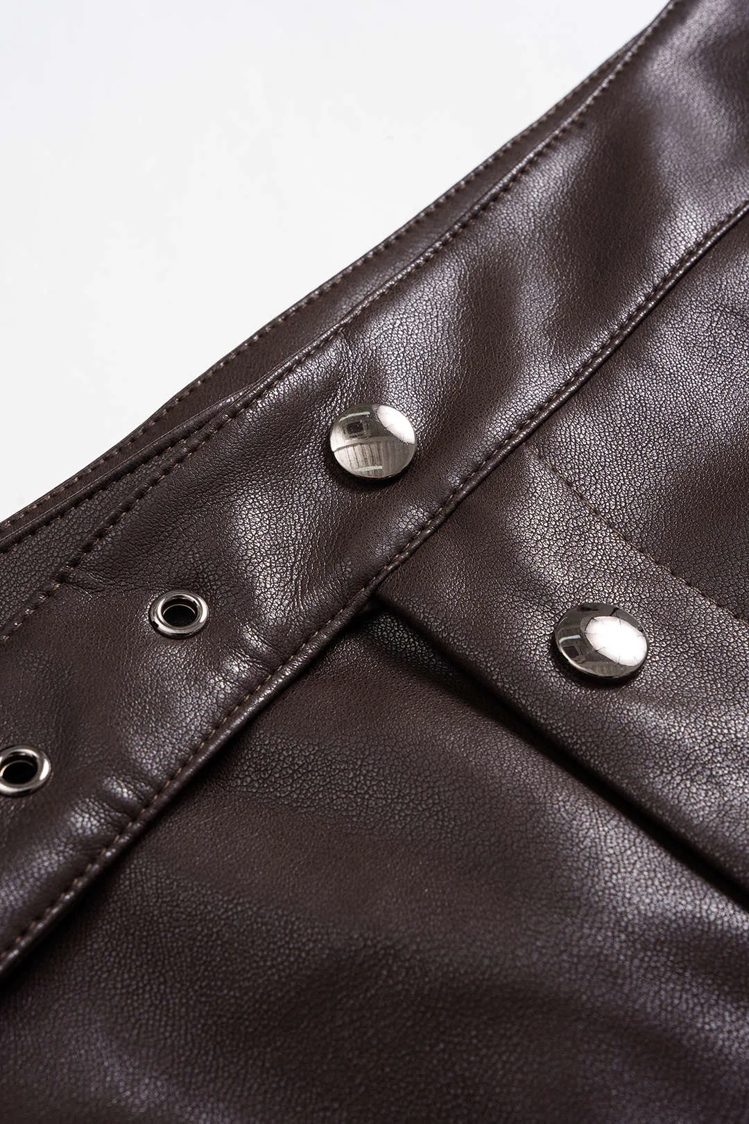 Plaid Print Faux Leather Patchwork Irregular Hem Skirt sold by Micas product image thumbnail 3