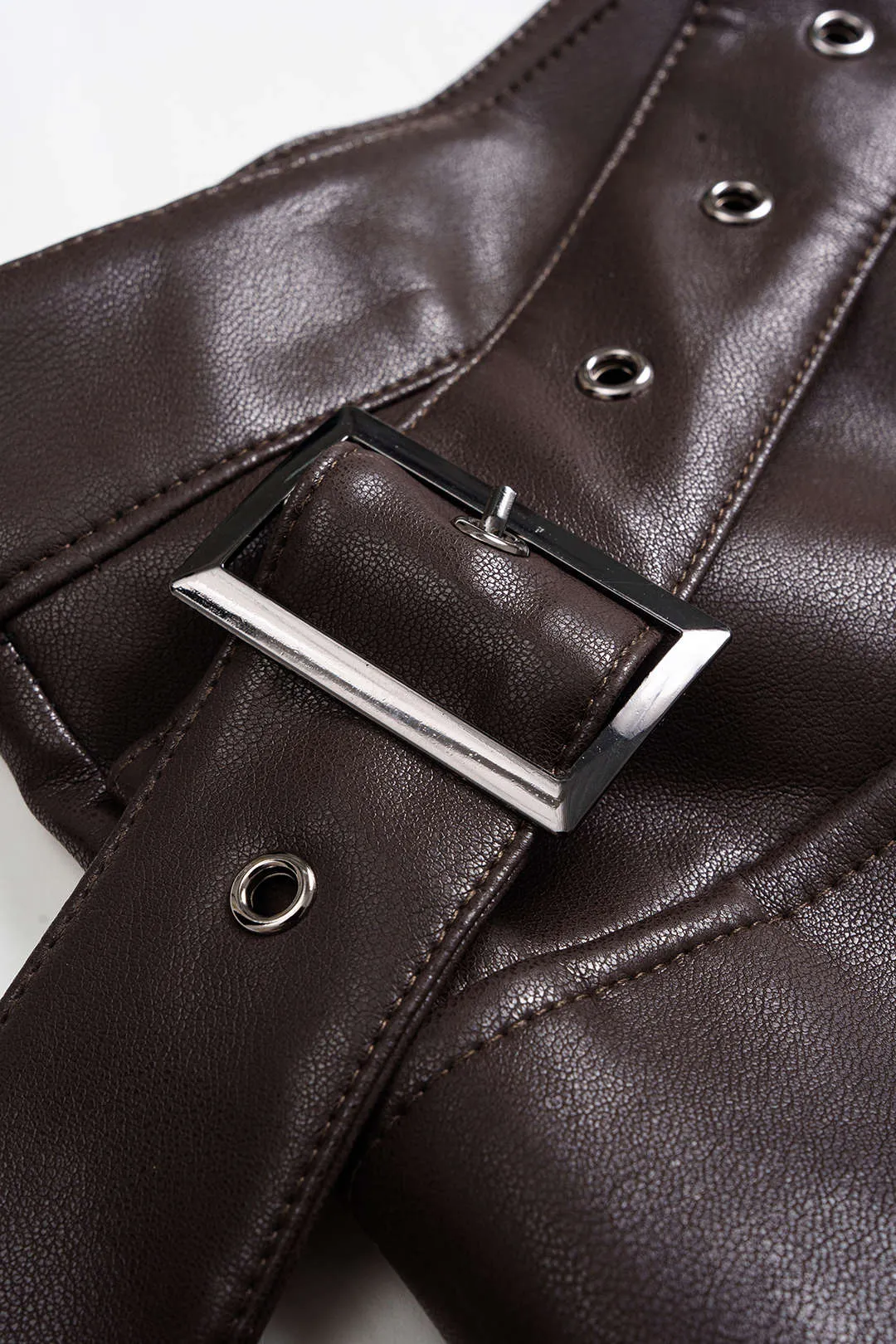 Plaid Print Faux Leather Patchwork Irregular Hem Skirt sold by Micas product image thumbnail 4