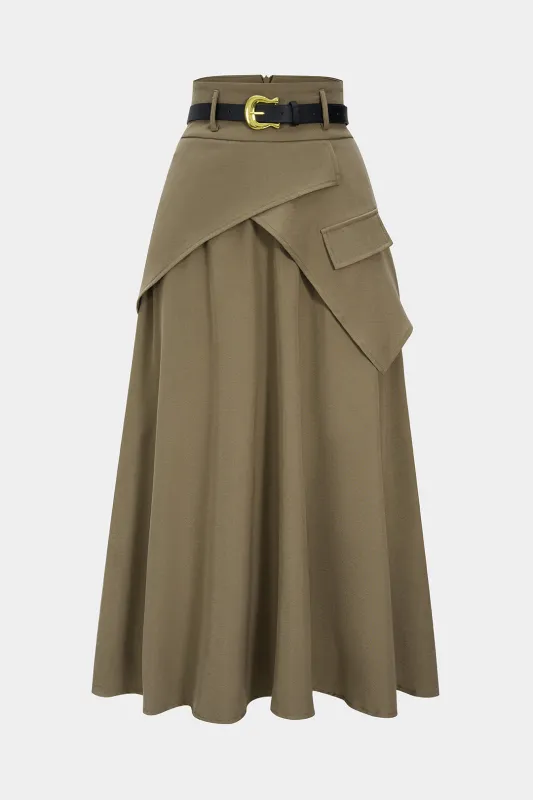 Belted Asymmetrical Ruched High Waist Skirt sold by Micas