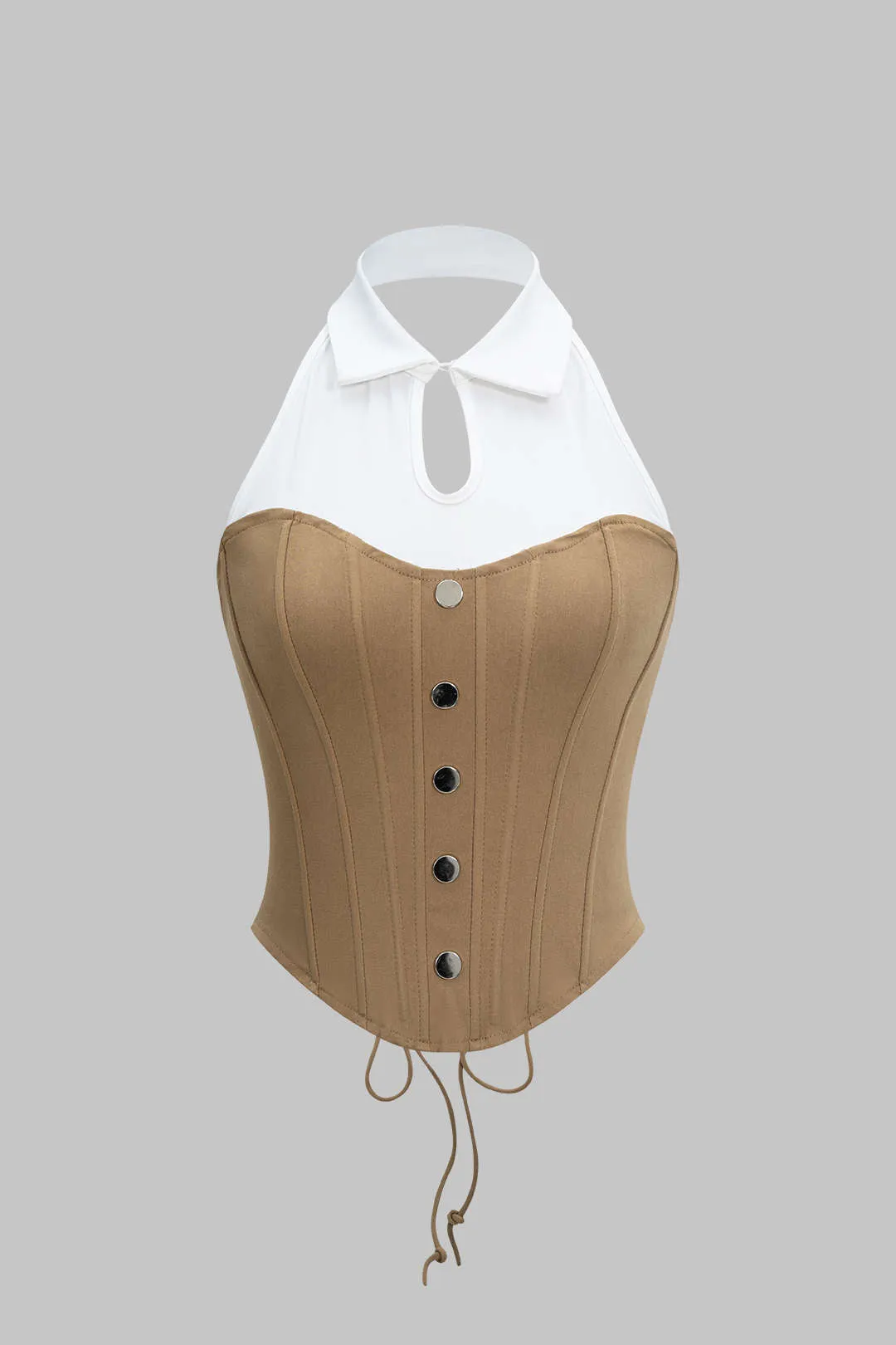 Halter Neck Patchwork Corset Tie-Back Cami Top sold by Micas