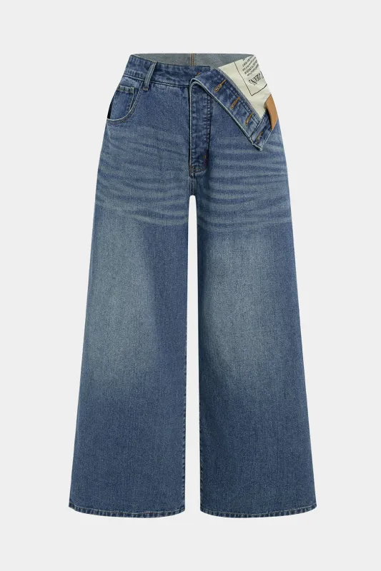 Plus Size Denim Asymmetrical High Waist Jeans sold by Micas