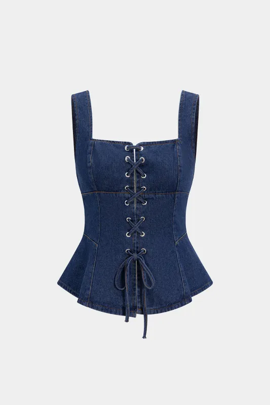 Denim Tie-Up Crop Top sold by Micas