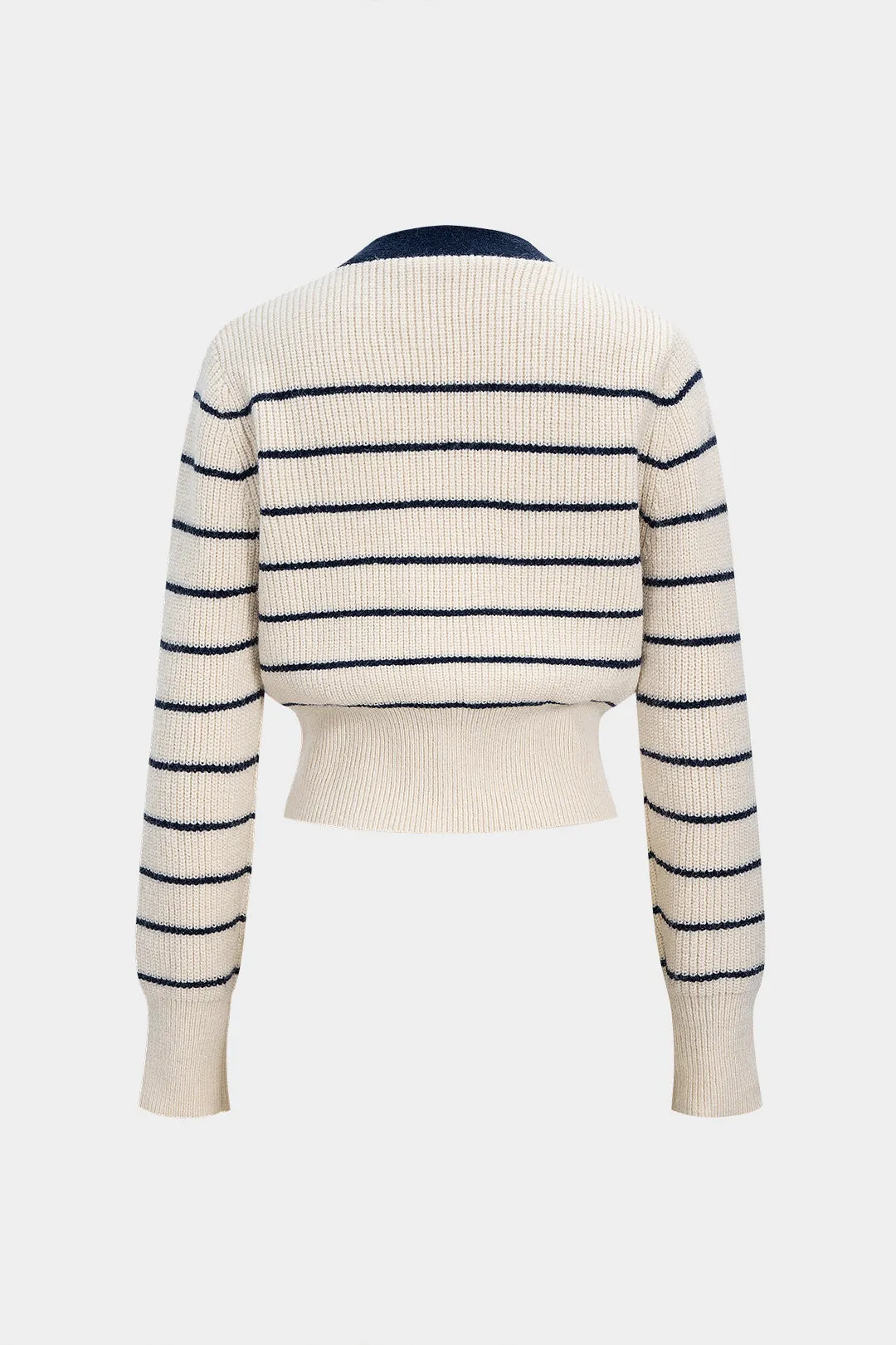 Knit Contrast Stripes Print Button V-Neck Sweater Cardigan sold by Micas product image thumbnail 2