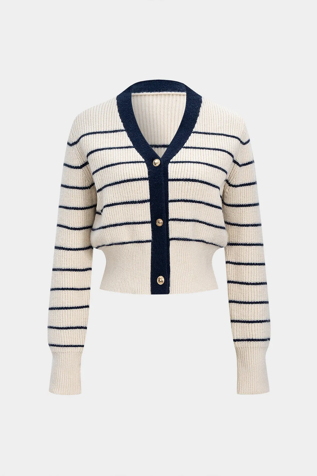 Knit Contrast Stripes Print Button V-Neck Sweater Cardigan sold by Micas