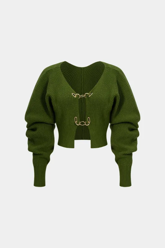 Knit Metallic Buckle Cardigan sold by Micas