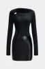 Faux Leather Metallic Patchwork Hollow Out Long Sleeve Mini Dress sold by Micas