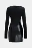 Faux Leather Metallic Patchwork Hollow Out Long Sleeve Mini Dress sold by Micas