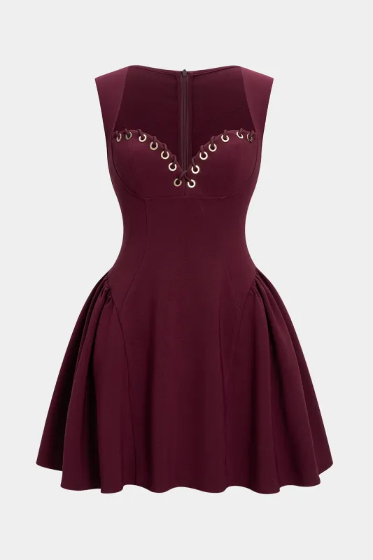 Metallic Ring Ruched Tie-Up Tank Sleeveless Mini Dress sold by Micas