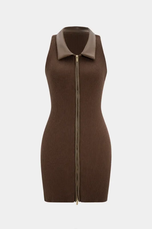Knit Patchwork Ribbed Zipper Sleeveless Dress sold by Micas