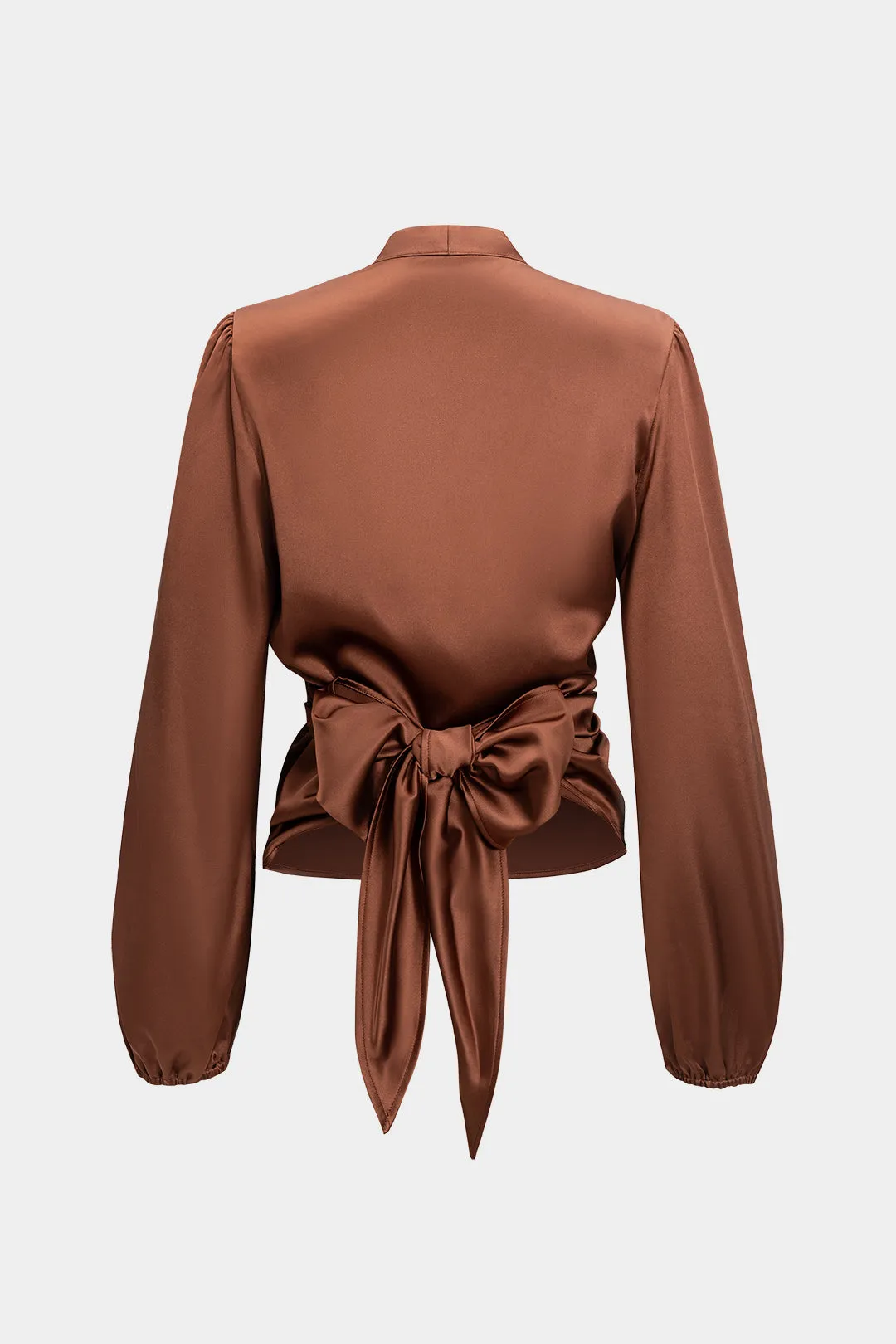 Satin Metallic Decor Tie Back Ruched Long-Sleeve Shirt sold by Micas product image thumbnail 2