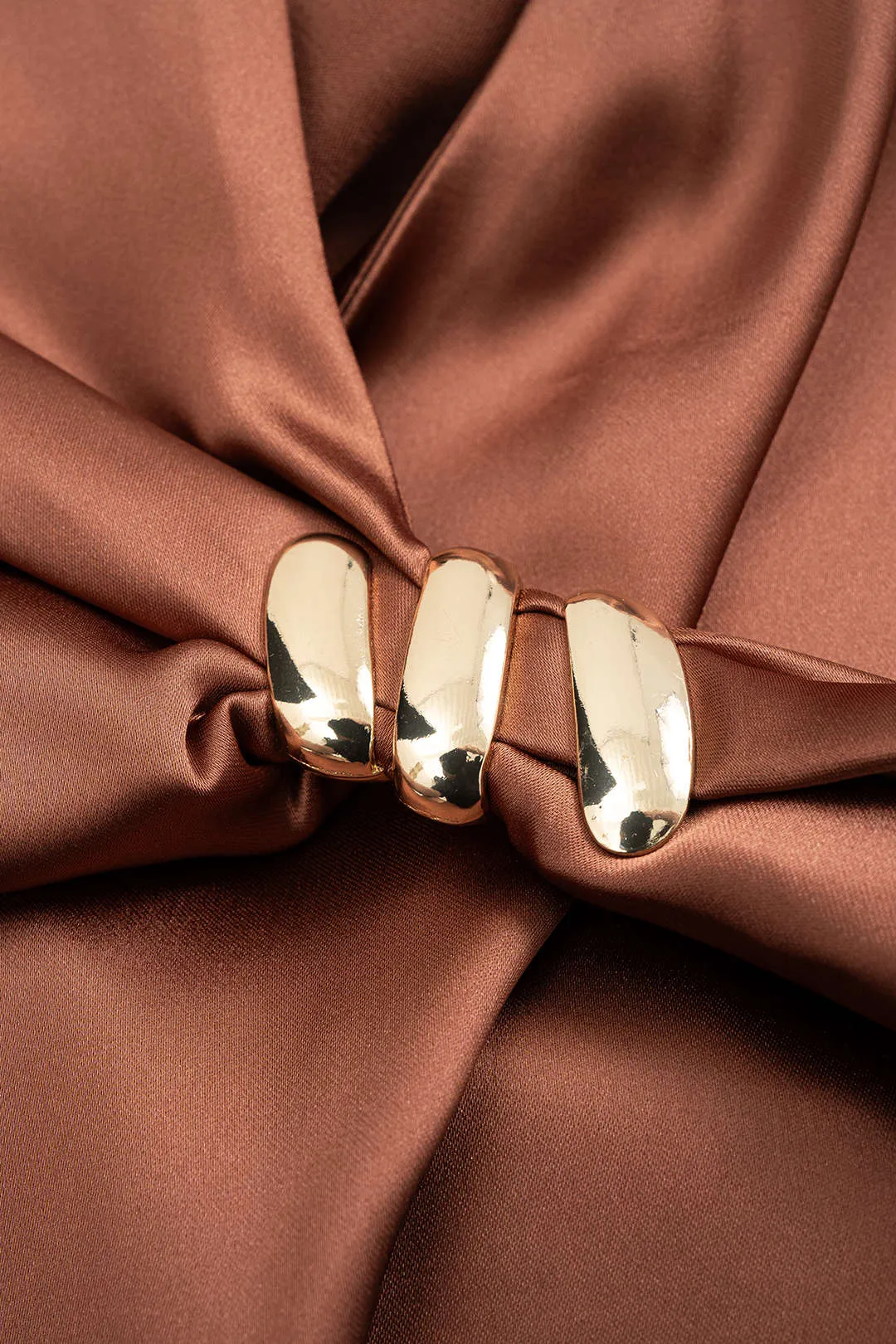 Satin Metallic Decor Tie Back Ruched Long-Sleeve Shirt sold by Micas product image thumbnail 3