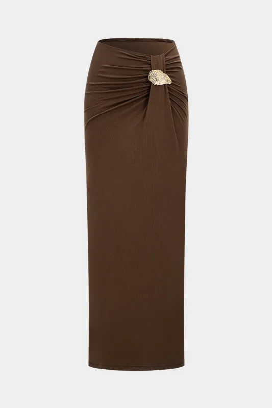 Metallic Decor Ruched Asymmetrical Skirt sold by Micas