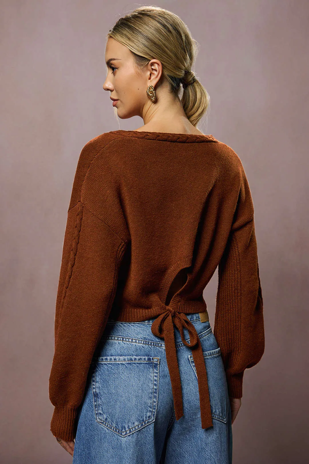 Knit Tie Back Long-Sleeve Top sold by Micas product image thumbnail 2