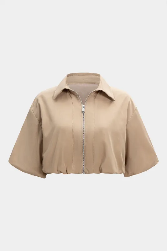 Ruched Zipper Short Sleeve Shirt sold by Micas