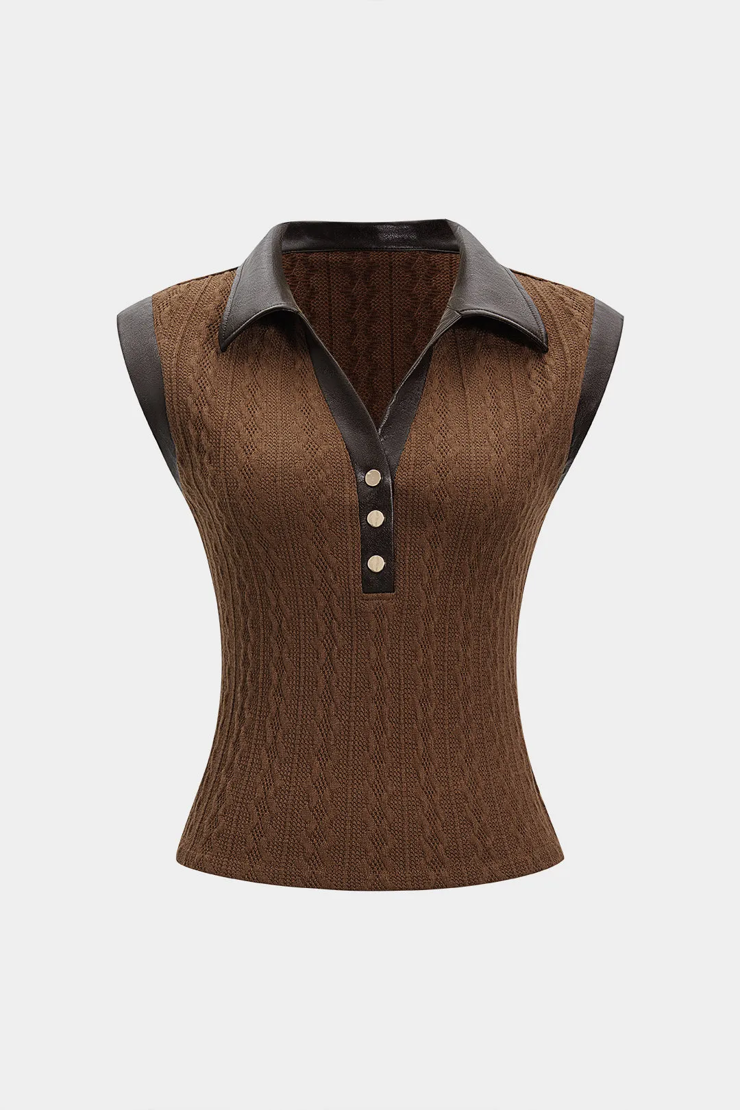 Faux Leather Patchwork Sleeveless T-Shirt sold by Micas