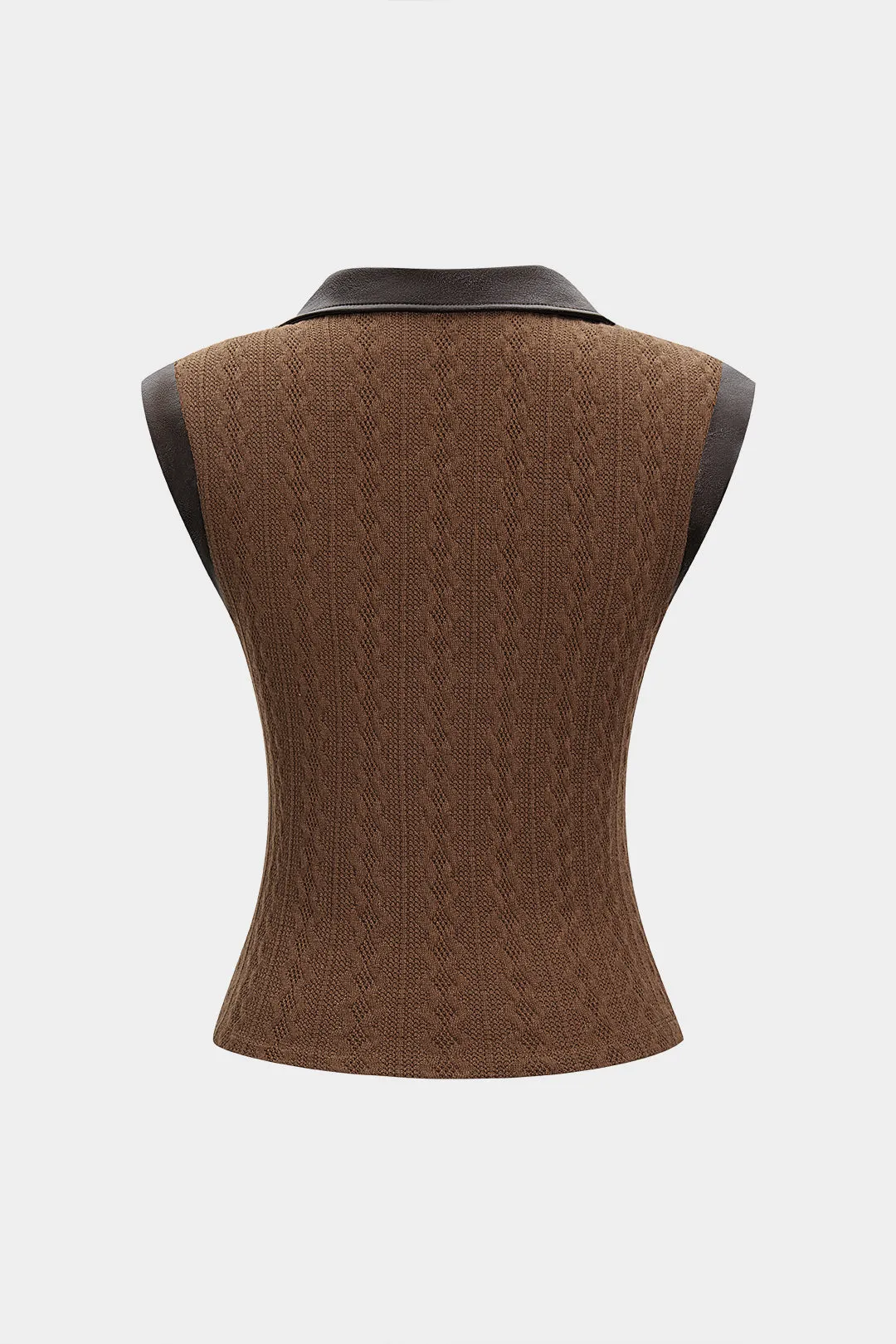 Faux Leather Patchwork Sleeveless T-Shirt sold by Micas product image thumbnail 2