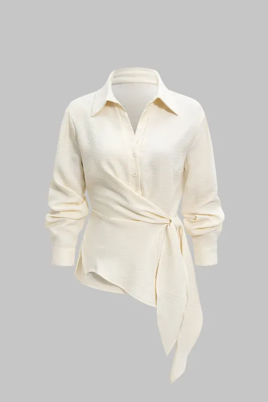 Tie Front Asymmetrical Long-Sleeve Shirt sold by Micas