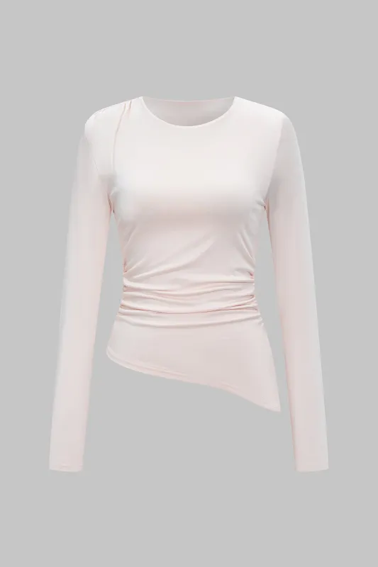 Ruched Round Neck Long Sleeve T-Shirt sold by Micas
