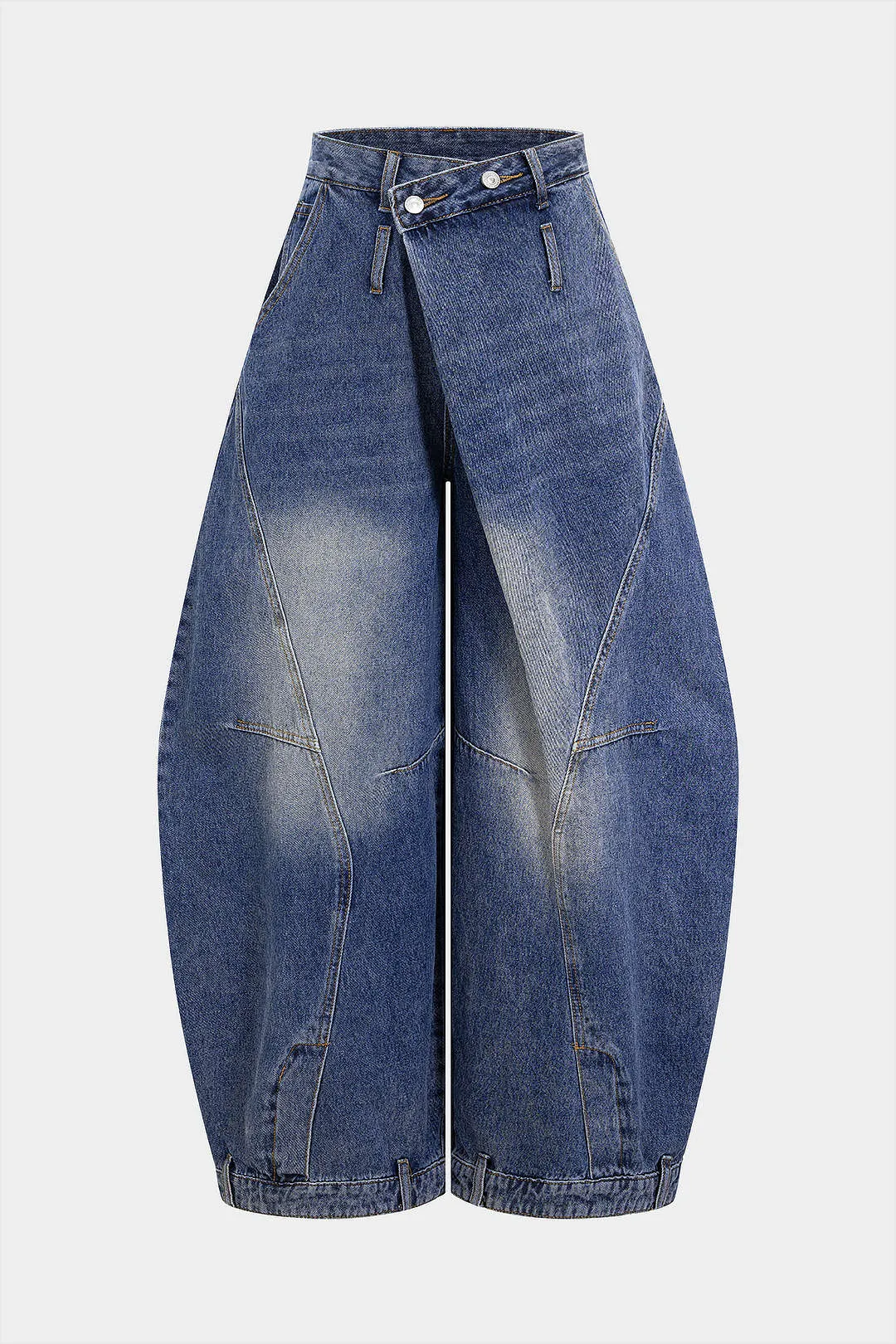 Denim Washed High Waist Barrel Jeans sold by Micas