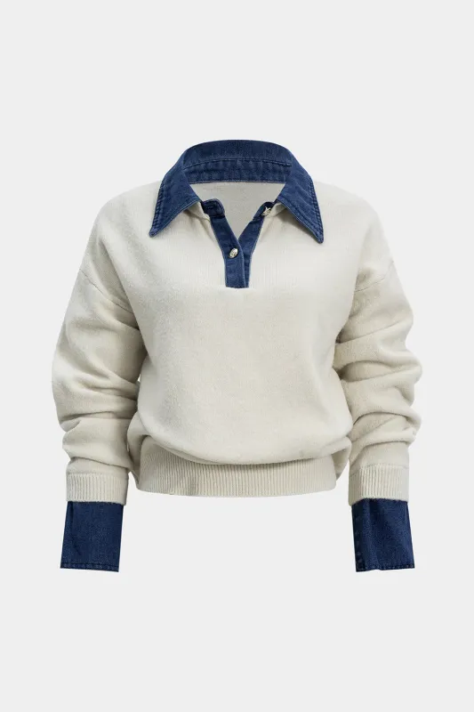 Sweater Patchwork Long-Sleeve Top sold by Micas