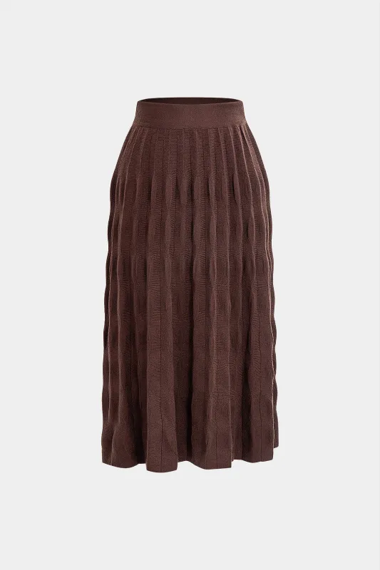 Knit Pleated High Waist Long Skirt sold by Micas
