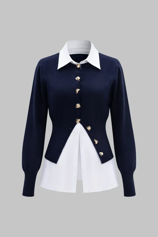 Knit Metallic Detail Patchwork Long-Sleeve Long-Sleeve Top sold by Micas