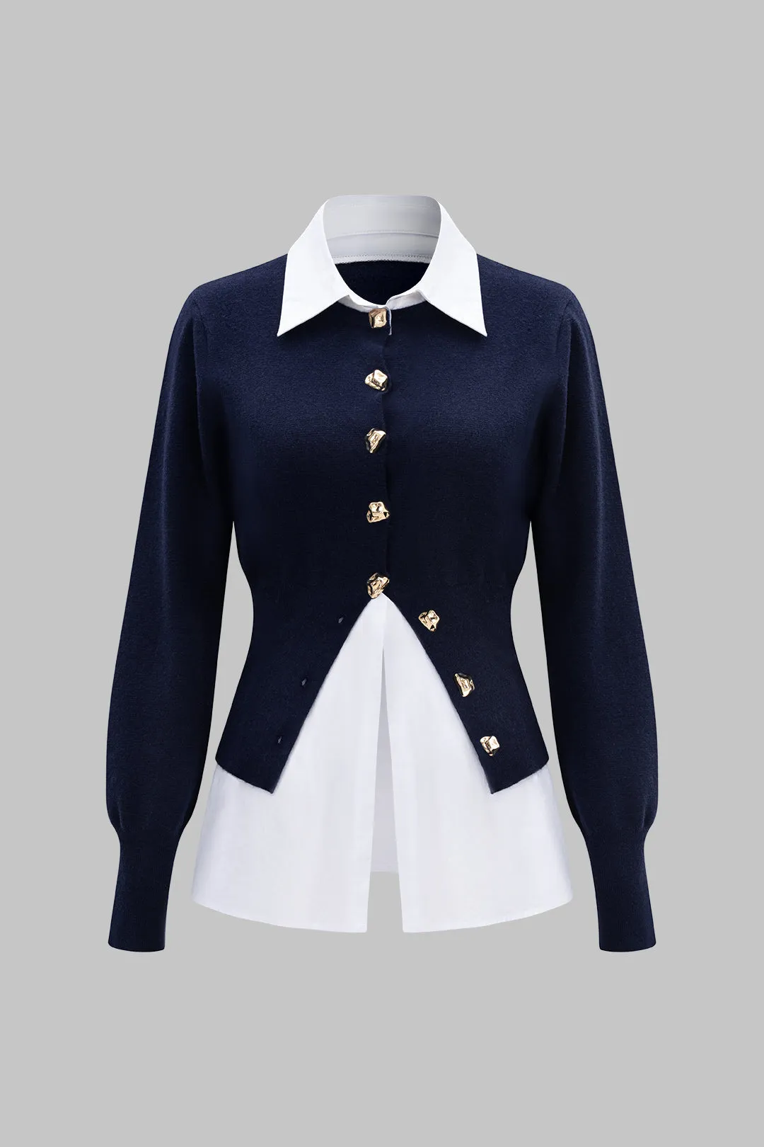 Knit Metallic Detail Patchwork Long-Sleeve Long-Sleeve Top sold by Micas