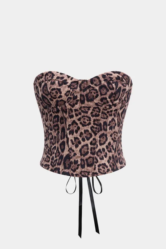 Leopard Print Suede Tie-Back Underwire Strapless Tube Top made by Micas