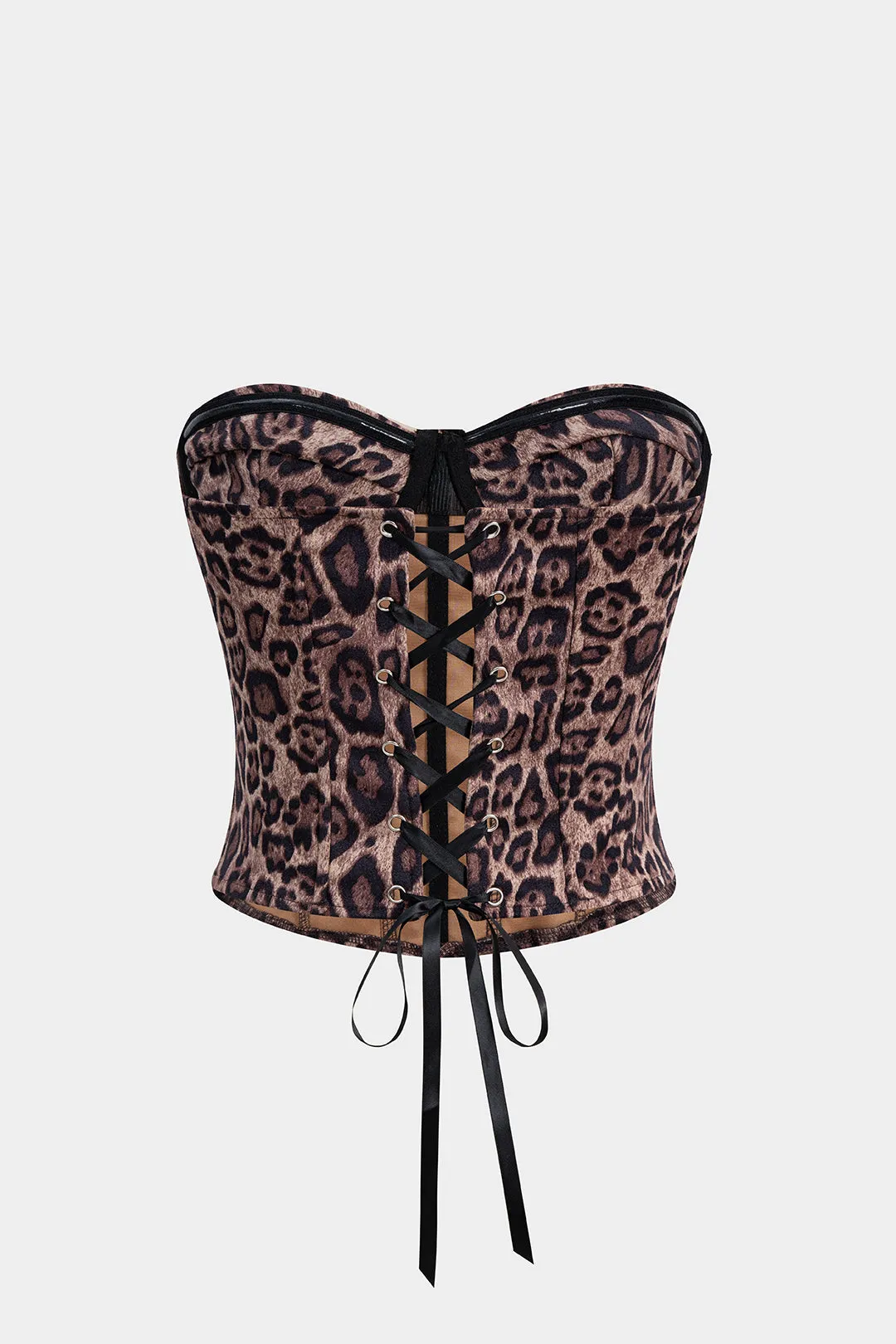 Leopard Print Suede Tie-Back Underwire Strapless Tube Top sold by Micas product image thumbnail 2