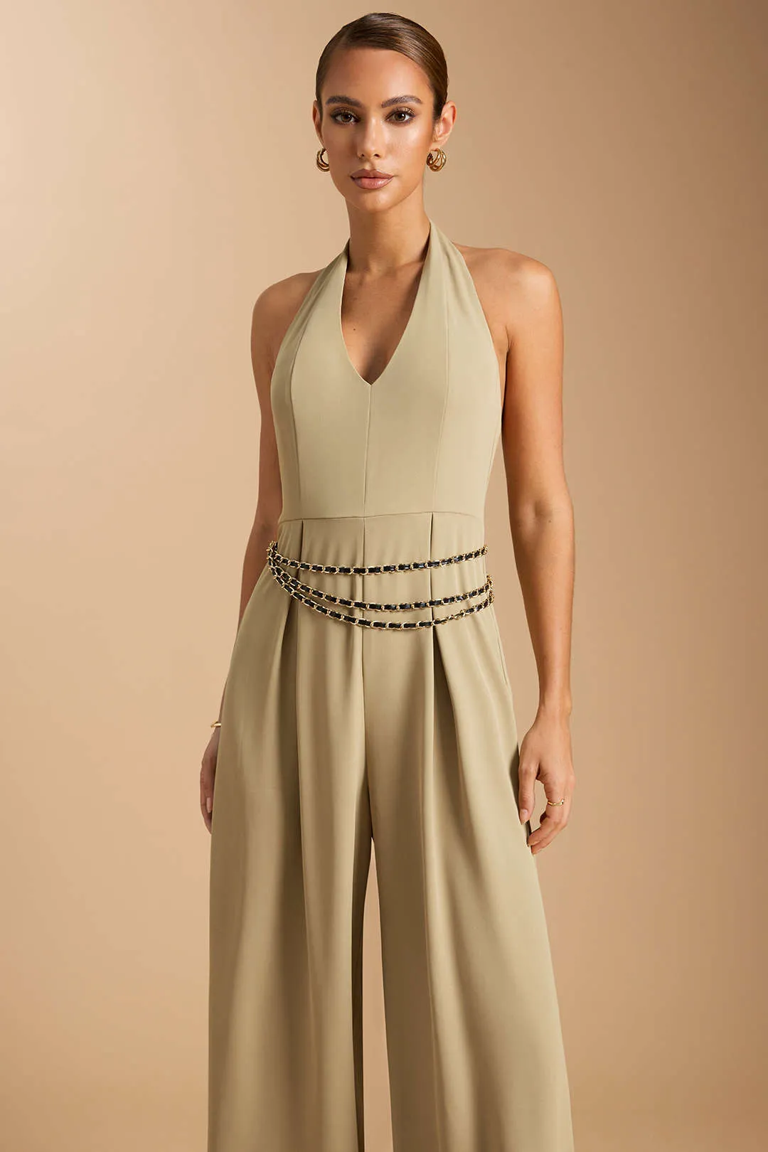Halter Neck Zipper Tie-Up Chain Backless Sleeveless Jumpsuit sold by Micas product image thumbnail 4