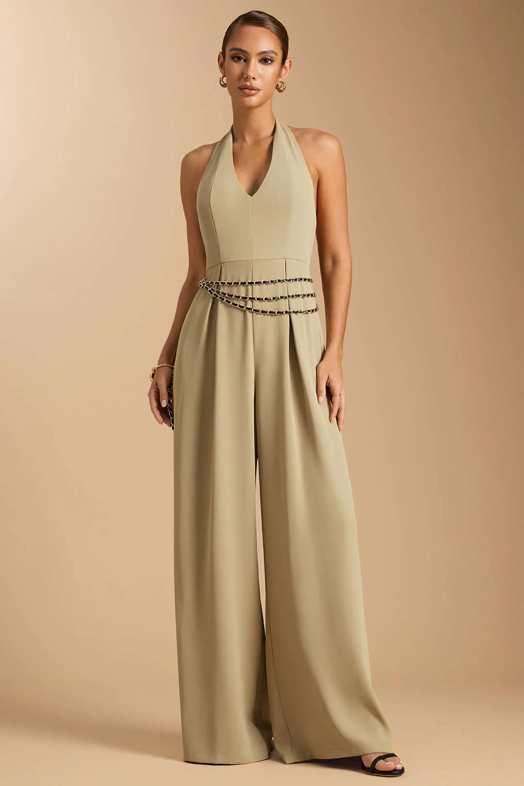 Halter Neck Zipper Tie-Up Chain Backless Sleeveless Jumpsuit sold by Micas product image thumbnail 2